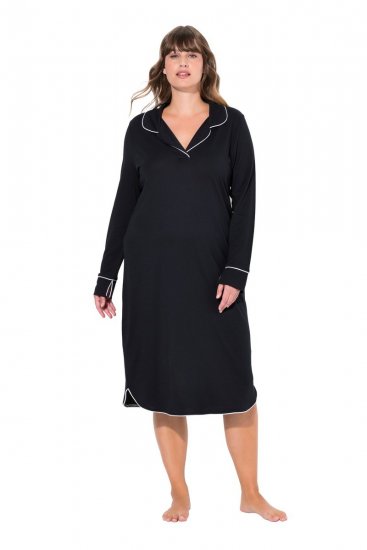 Ulla Popken 812447 Camicia da notte con collo a camicia Nero - Camicie da notte - 
