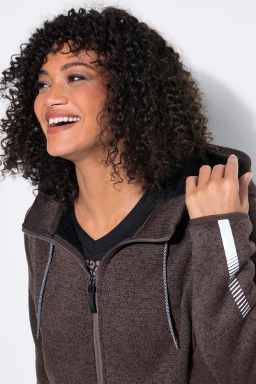 Ulla Popken 812880 Giacca in maglia pile con pile teddy Tortora - Abbigliamento in pile - 