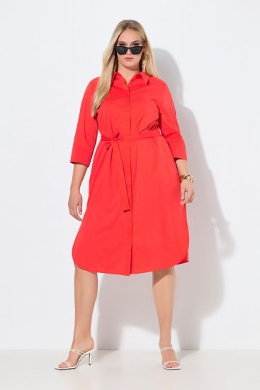 Ulla Popken 815217 Abito chemisier svasato con cintura da annodare Rosa - Vestiti midi - Abiti midi taglie comode