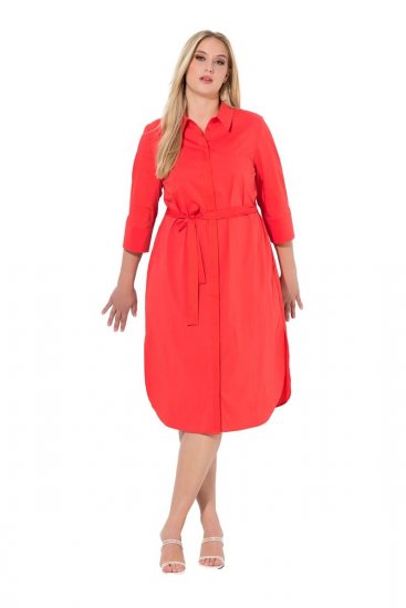 Ulla Popken 815217 Abito chemisier svasato con cintura da annodare Rosa - Vestiti midi - Abiti midi taglie comode