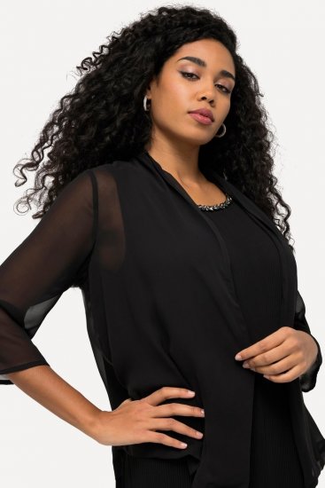 Ulla Popken 817211 Giacca oversize in chiffon con collo a scialle Nero - Giacche - Giacche taglie forti da donna