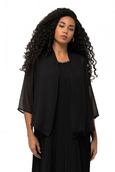 Ulla Popken 817211 Giacca oversize in chiffon con collo a scialle Nero - Giacche - Giacche taglie forti da donna