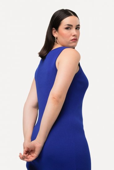 Ulla Popken 817591 Abito in maglia con scollo a V Blu - Abiti in maglia - 