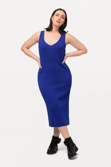 Ulla Popken 817591 Abito in maglia con scollo a V Blu - Abiti in maglia - 