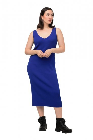 Ulla Popken 817591 Abito in maglia con scollo a V Blu - Abiti in maglia - 