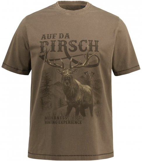 JP1880 Comfortable Fit Vintage Look T-Shirt Light Brown - Magliette - Magliette Uomo Taglie Forti