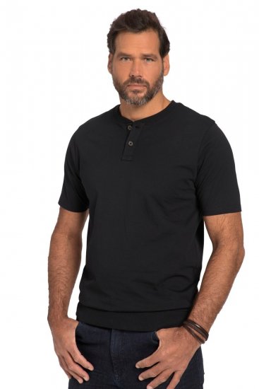 JP1880 818628 T-shirt Henley con vestibilità pancia Nero - Magliette - Magliette Uomo Taglie Forti