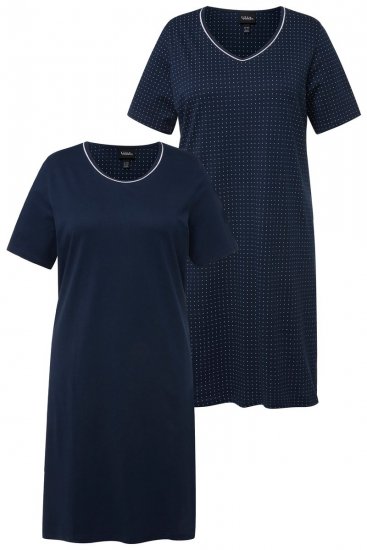 Ulla Popken 819289 Camicia da notte a maniche corte confezione da 2 Blu scuro - Camicie da notte - 