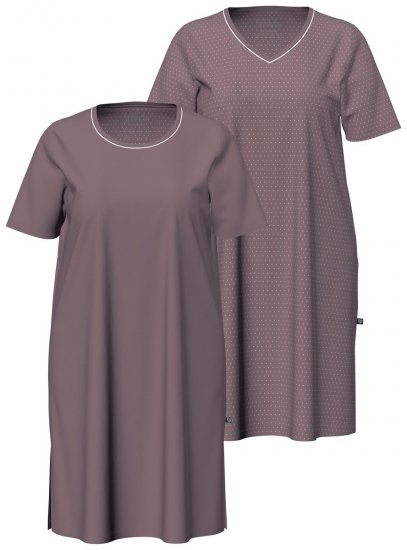 Ulla Popken 819289 Camicia da notte a maniche corte confezione da 2 Marrone - Camicie da notte - 