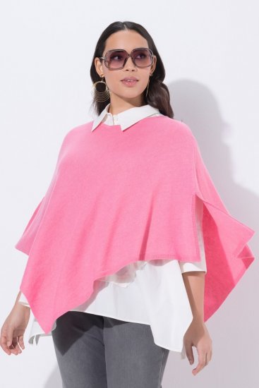 Ulla Popken 820512 Poncho in maglia misto lana con scollo a V Rosa chiaro - Poncho e mantelle - 