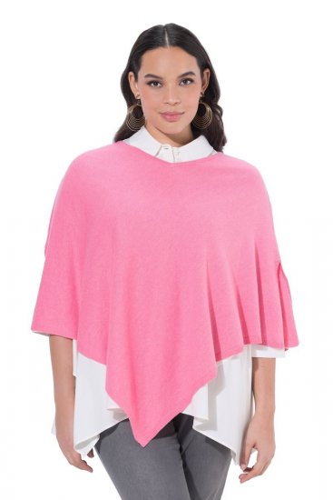 Ulla Popken 820512 Poncho in maglia misto lana con scollo a V Rosa chiaro - Poncho e mantelle - 