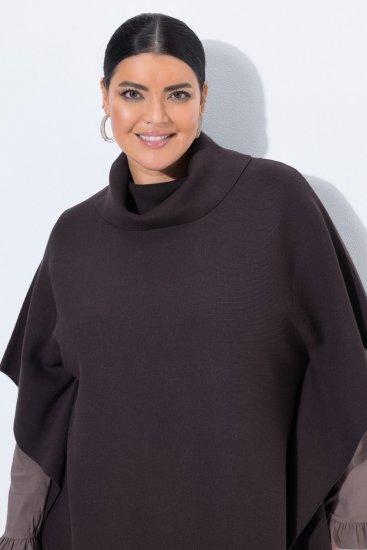 Ulla Popken 820620 Maglione poncho con collo alto Marrone mogano - Poncho e mantelle - 