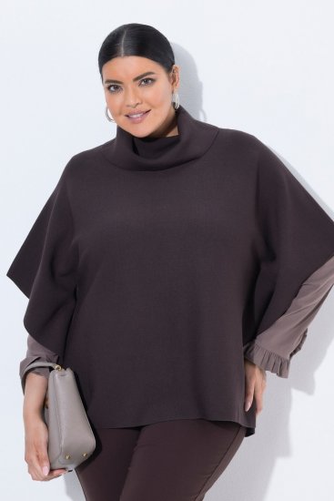 Ulla Popken 820620 Maglione poncho con collo alto Marrone mogano - Poncho e mantelle - 