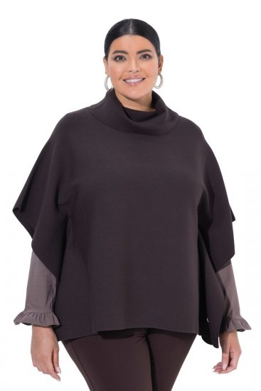 Ulla Popken 820620 Maglione poncho con collo alto Marrone mogano - Poncho e mantelle - 