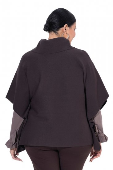 Ulla Popken 820620 Maglione poncho con collo alto Marrone mogano - Poncho e mantelle - 