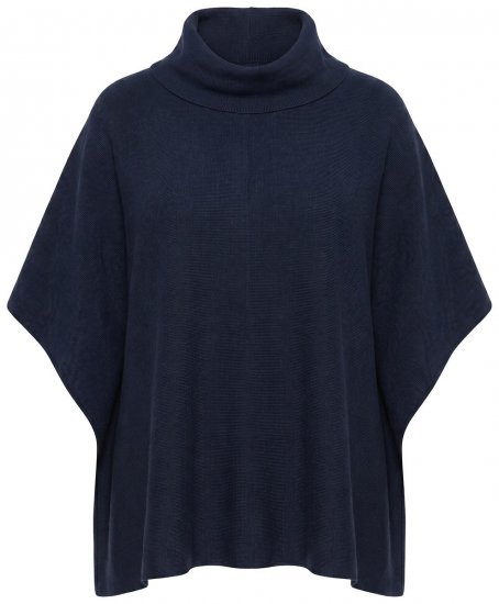Ulla Popken 820620 Maglione poncho con collo alto Blu scuro - Poncho e mantelle - 