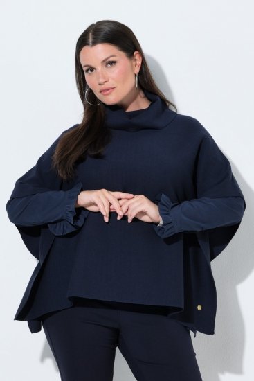 Ulla Popken 820620 Maglione poncho con collo alto Blu scuro - Poncho e mantelle - 