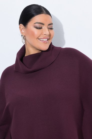 Ulla Popken 820620 Maglione poncho con collo alto Prugna - Poncho e mantelle - 
