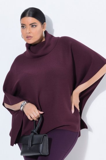 Ulla Popken 820620 Maglione poncho con collo alto Prugna - Poncho e mantelle - 