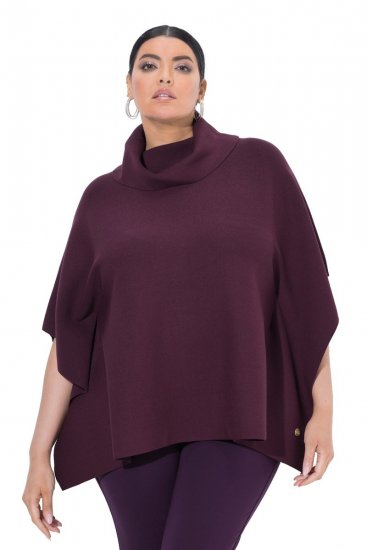 Ulla Popken 820620 Maglione poncho con collo alto Prugna - Poncho e mantelle - 