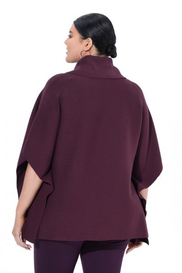 Ulla Popken 820620 Maglione poncho con collo alto Prugna - Poncho e mantelle - 
