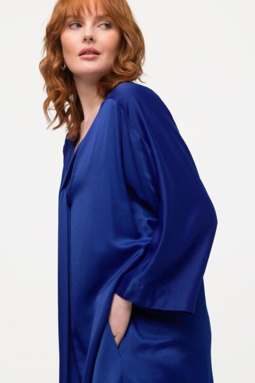 Ulla Popken 821110 Abito in raso a maniche corte con scollo a V Blu scuro - Abiti da sera - Abiti da sera taglie forti
