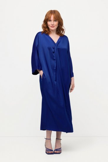 Ulla Popken 821110 Abito in raso a maniche corte con scollo a V Blu scuro - Abiti da sera - Abiti da sera taglie forti