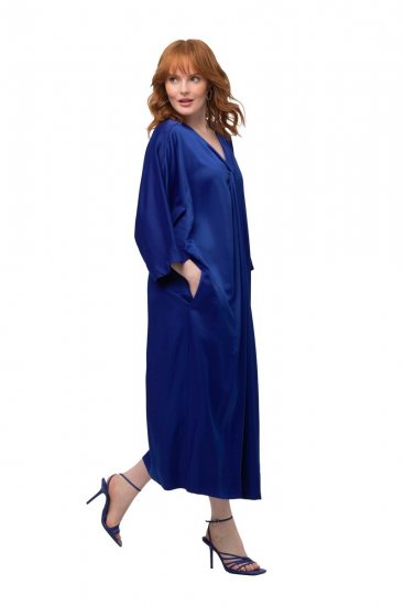 Ulla Popken 821110 Abito in raso a maniche corte con scollo a V Blu scuro - Abiti da sera - Abiti da sera taglie forti