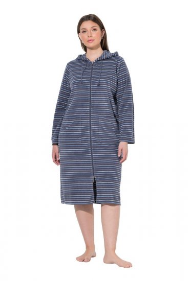 Ulla Popken 821543 Accappatoio in spugna a righe Antracite - Vestaglie & accappatoi - 