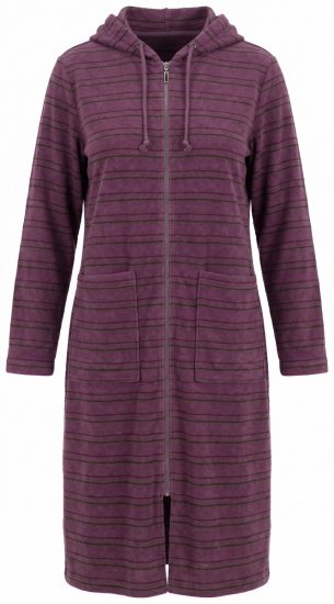 Ulla Popken 821543 Accappatoio in spugna a righe con zip Marrone - Vestaglie & accappatoi - 