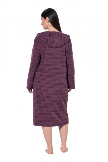 Ulla Popken 821543 Accappatoio in spugna a righe con zip Marrone - Vestaglie & accappatoi - 