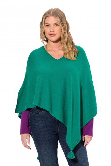 Ulla Popken Knit Pointed Hem Poncho Emerald Green - Felpe & felpe con cappuccio - 