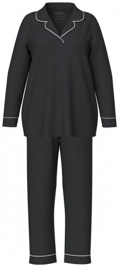 Ulla Popken 823030 Pigiama con collo a camicia Nero - Pigiami/Loungewear - 