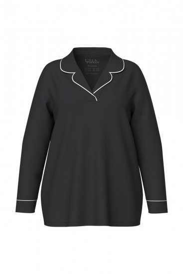 Ulla Popken 823030 Pigiama con collo a camicia Nero - Pigiami/Loungewear - 