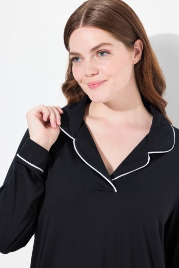 Ulla Popken 823030 Pigiama con collo a camicia Nero - Pigiami/Loungewear - 