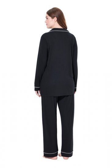 Ulla Popken 823030 Pigiama con collo a camicia Nero - Pigiami/Loungewear - 