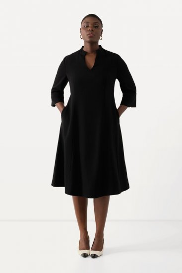Ulla Popken 823290 Abito midi con scollo a V Nero - Vestiti midi - Abiti midi taglie comode