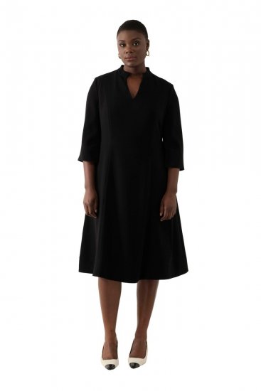 Ulla Popken 823290 Abito midi con scollo a V Nero - Vestiti midi - Abiti midi taglie comode
