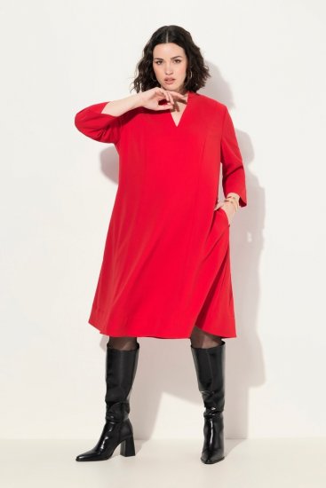 Ulla Popken 823290 Abito svasato con tasche Rosso - Vestiti midi - Abiti midi taglie comode
