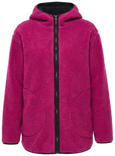 Ulla Popken 823371 Giacca in teddy con cappuccio e tasche trapuntate Fucsia - Abbigliamento in pile - 