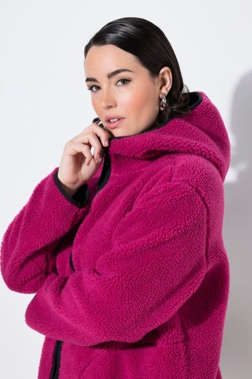 Ulla Popken 823371 Giacca in teddy con cappuccio e tasche trapuntate Fucsia - Abbigliamento in pile - 