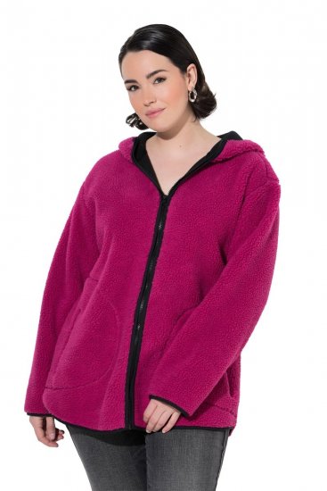 Ulla Popken 823371 Giacca in teddy con cappuccio e tasche trapuntate Fucsia - Abbigliamento in pile - 