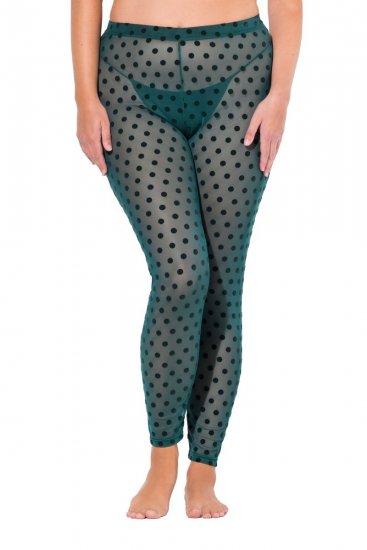 Ulla Popken 823383 Collant senza piede a pois Verde oliva - Collant & calzini - 