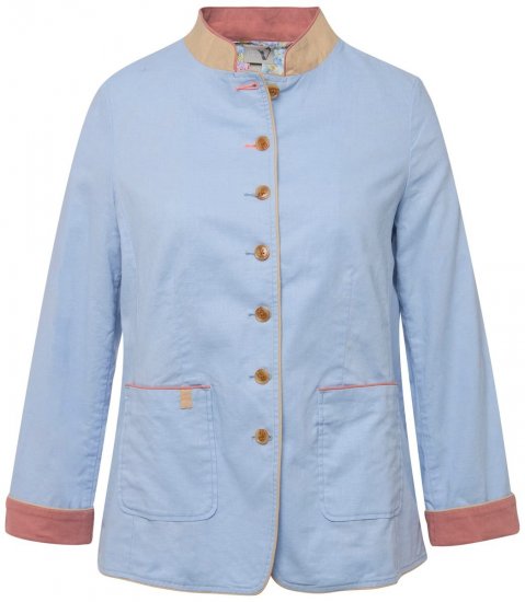Ulla Popken 823538 Blazer in misto lino con collo alto Azzurro - Blazer - Blazer Taglie Forti da Donna