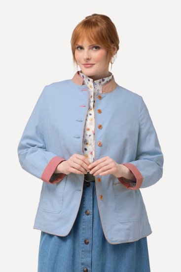 Ulla Popken 823538 Blazer in misto lino con collo alto Azzurro - Blazer - Blazer Taglie Forti da Donna