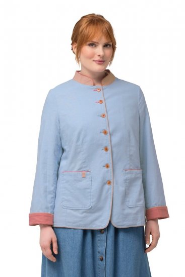Ulla Popken 823538 Blazer in misto lino con collo alto Azzurro - Blazer - Blazer Taglie Forti da Donna
