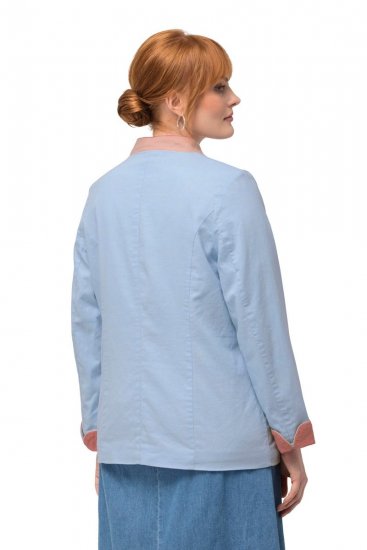 Ulla Popken 823538 Blazer in misto lino con collo alto Azzurro - Blazer - Blazer Taglie Forti da Donna