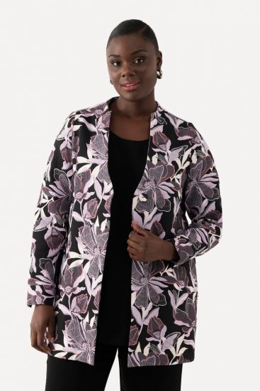 Ulla Popken 823967 Blazer jacquard a fiori con maniche 3/4 Nero - Blazer - Blazer Taglie Forti da Donna