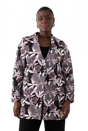 Ulla Popken 823967 Blazer jacquard a fiori con maniche 3/4 Nero - Blazer - Blazer Taglie Forti da Donna