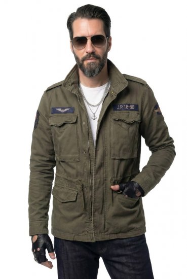 JP1880 Field Jacket with Badges Vintage Look TALL Moss Green - TALL giubbotti - Giacche TALL per uomo alto